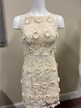 Ivory Floral Lace Mini Dress - Sleeveless Feminine Fit